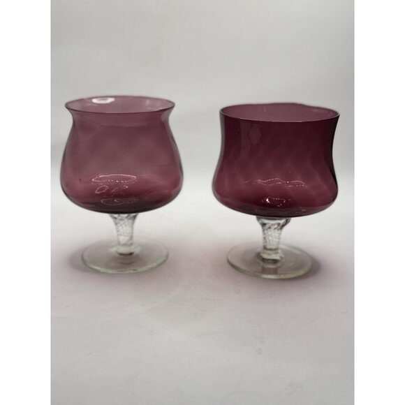 Set of 2 - Empoli Amethyst Optic Swirl Clear Twist Base Brandy Snifer/Goblet - Picture 3 of 13
